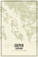 Retro US city map of Sieper, Louisiana. Vintage street map.