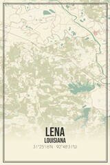 Retro US city map of Lena, Louisiana. Vintage street map.
