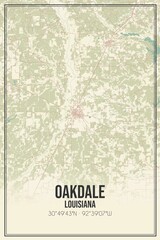 Retro US city map of Oakdale, Louisiana. Vintage street map.