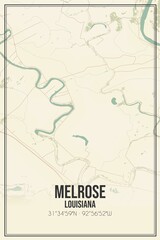 Retro US city map of Melrose, Louisiana. Vintage street map.