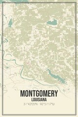 Retro US city map of Montgomery, Louisiana. Vintage street map.