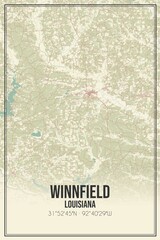 Retro US city map of Winnfield, Louisiana. Vintage street map.