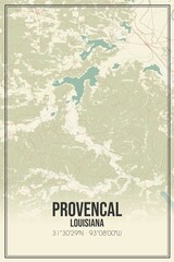 Retro US city map of Provencal, Louisiana. Vintage street map.