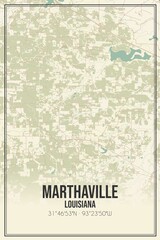 Retro US city map of Marthaville, Louisiana. Vintage street map.