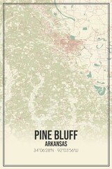 Retro US city map of Pine Bluff, Arkansas. Vintage street map.