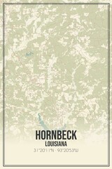 Retro US city map of Hornbeck, Louisiana. Vintage street map.