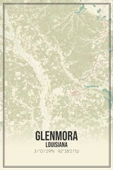 Retro US city map of Glenmora, Louisiana. Vintage street map.