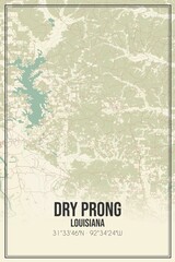 Retro US city map of Dry Prong, Louisiana. Vintage street map.