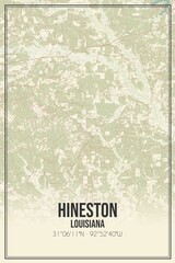 Retro US city map of Hineston, Louisiana. Vintage street map.