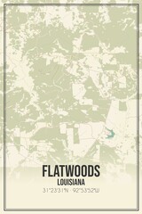Retro US city map of Flatwoods, Louisiana. Vintage street map.