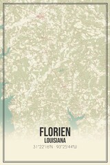 Retro US city map of Florien, Louisiana. Vintage street map.