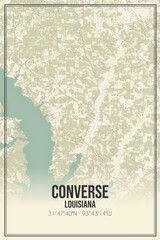 Retro US city map of Converse, Louisiana. Vintage street map.