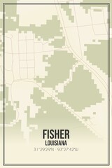 Retro US city map of Fisher, Louisiana. Vintage street map.