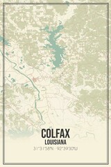 Retro US city map of Colfax, Louisiana. Vintage street map.