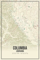 Retro US city map of Columbia, Louisiana. Vintage street map.