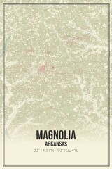 Retro US city map of Magnolia, Arkansas. Vintage street map.
