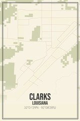 Retro US city map of Clarks, Louisiana. Vintage street map.