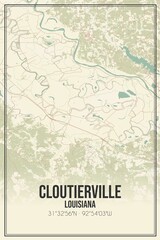 Retro US city map of Cloutierville, Louisiana. Vintage street map.
