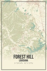 Retro US city map of Forest Hill, Louisiana. Vintage street map.