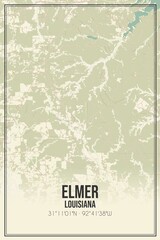 Retro US city map of Elmer, Louisiana. Vintage street map.