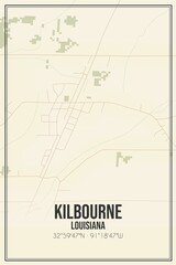 Retro US city map of Kilbourne, Louisiana. Vintage street map.