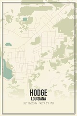 Retro US city map of Hodge, Louisiana. Vintage street map.