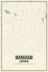 Retro US city map of Mangham, Louisiana. Vintage street map.