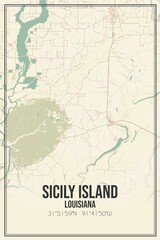 Retro US city map of Sicily Island, Louisiana. Vintage street map.