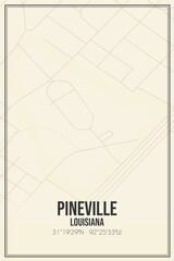 Retro US city map of Pineville, Louisiana. Vintage street map.