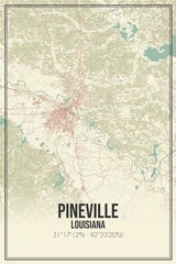 Retro US city map of Pineville, Louisiana. Vintage street map.