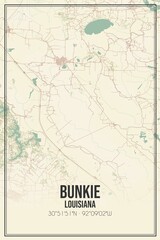 Fototapeta premium Retro US city map of Bunkie, Louisiana. Vintage street map.