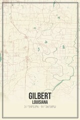 Retro US city map of Gilbert, Louisiana. Vintage street map.