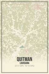 Retro US city map of Quitman, Louisiana. Vintage street map.