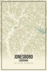 Retro US city map of Jonesboro, Louisiana. Vintage street map.