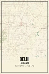 Fototapeta na wymiar Retro US city map of Delhi, Louisiana. Vintage street map.
