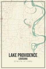 Retro US city map of Lake Providence, Louisiana. Vintage street map.