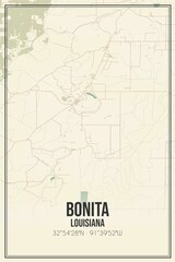 Retro US city map of Bonita, Louisiana. Vintage street map.