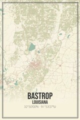 Retro US city map of Bastrop, Louisiana. Vintage street map.