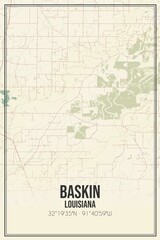 Retro US city map of Baskin, Louisiana. Vintage street map.