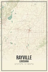 Retro US city map of Rayville, Louisiana. Vintage street map.
