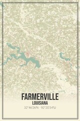 Retro US city map of Farmerville, Louisiana. Vintage street map.