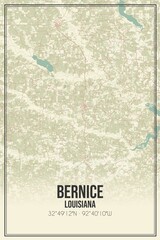 Retro US city map of Bernice, Louisiana. Vintage street map.
