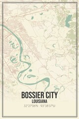 Retro US city map of Bossier City, Louisiana. Vintage street map.