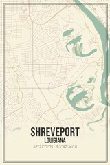 Retro US city map of Shreveport, Louisiana. Vintage street map.