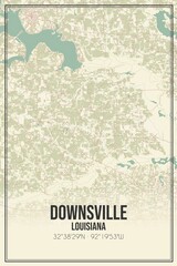 Retro US city map of Downsville, Louisiana. Vintage street map.