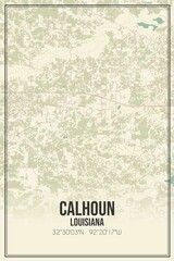 Retro US city map of Calhoun, Louisiana. Vintage street map.