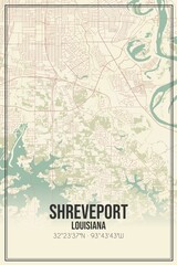 Retro US city map of Shreveport, Louisiana. Vintage street map.