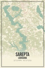 Retro US city map of Sarepta, Louisiana. Vintage street map.