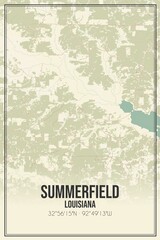 Retro US city map of Summerfield, Louisiana. Vintage street map.