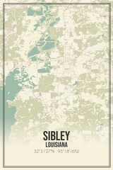 Retro US city map of Sibley, Louisiana. Vintage street map.